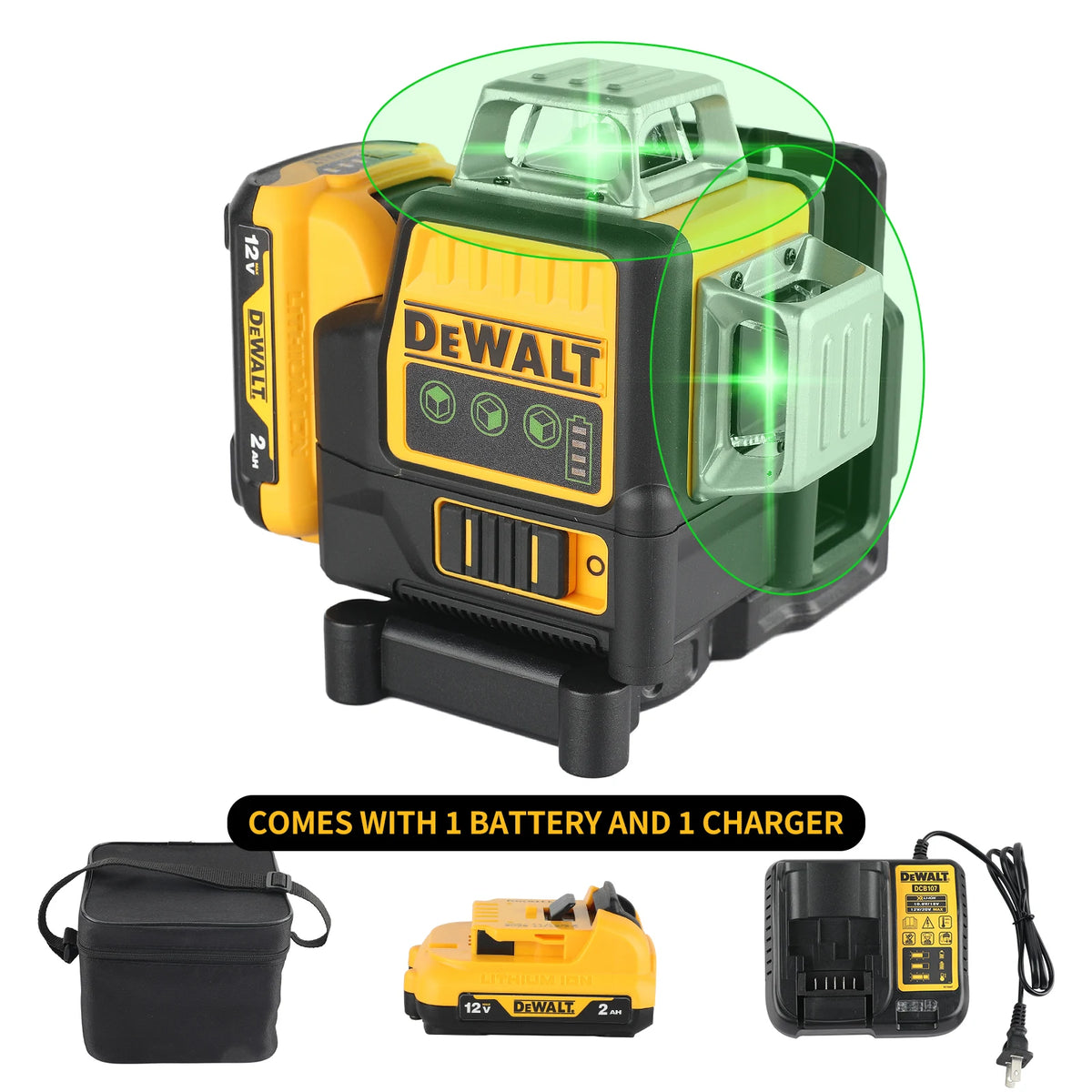 2025 Dewalt DW089LG Degree Vertical 12V Lithium Battery 12 Line Laser 360 Level Outdoor Green Laser Level Tool