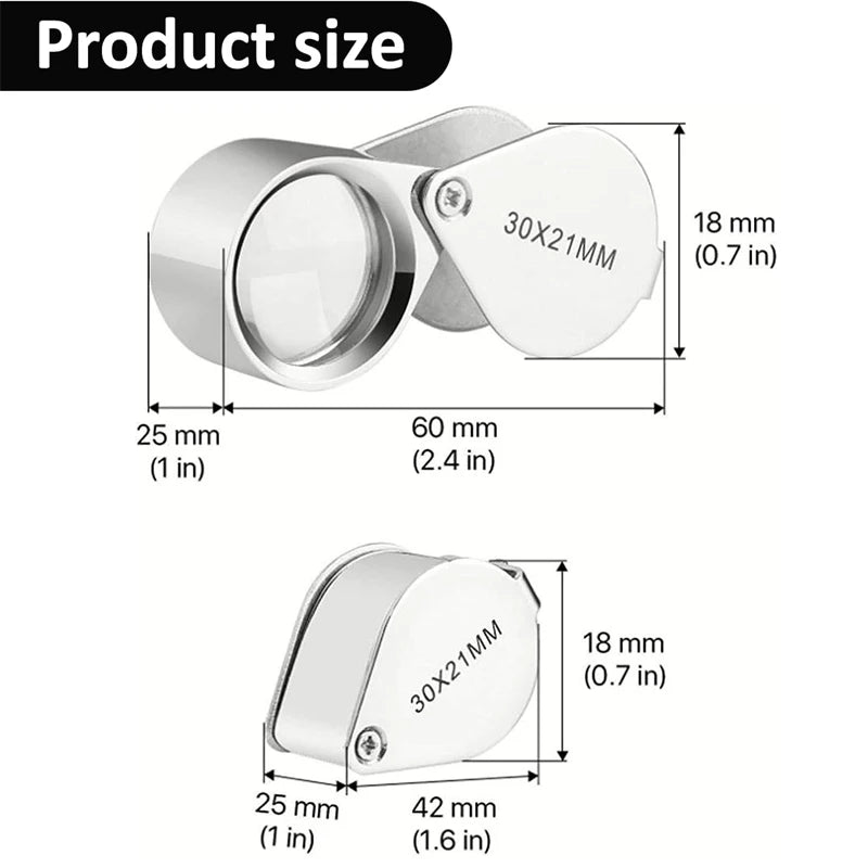 10-30X Pocket Loupe Magnifier Jewelry Magnifying Glass Foldable Diamond Lupa Triplet Jewelers Eye Glass Tool Reading Magnifiers