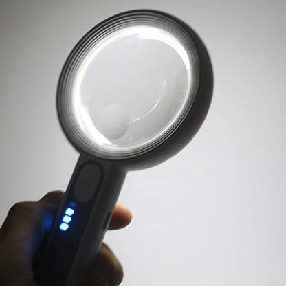 1pc Rechargeable Handheld Magnifier 3 Lighting Modes Illuminated Magnifying Glass With LED Light For Seniors Reading Repair