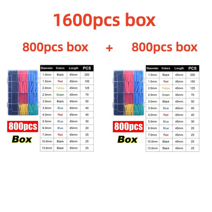 1600/127pcs Heat-shrink Tubing Thermoresistant Tube Heat Shrink Wrapping Kit Electrical Connection Wire Insulation Sleeving