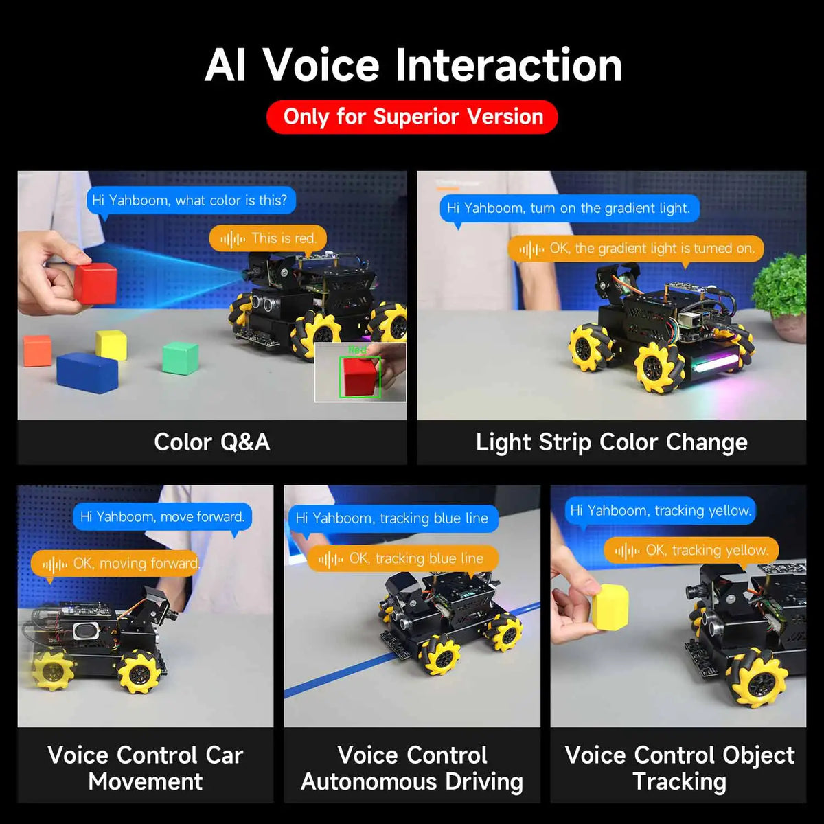 Yahboom Raspbot V2 AI Large Model Robot Car Kit with Camera Mecanum Wheel Toy Educational Python Programming for Raspberry Pi 5
