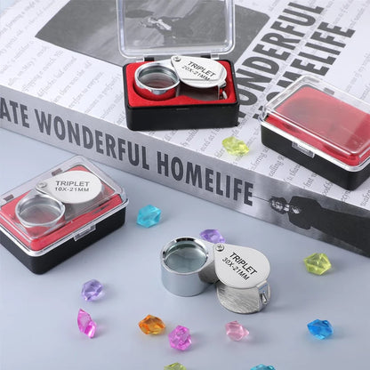 10-30X Pocket Loupe Magnifier Jewelry Magnifying Glass Foldable Diamond Lupa Triplet Jewelers Eye Glass Tool Reading Magnifiers
