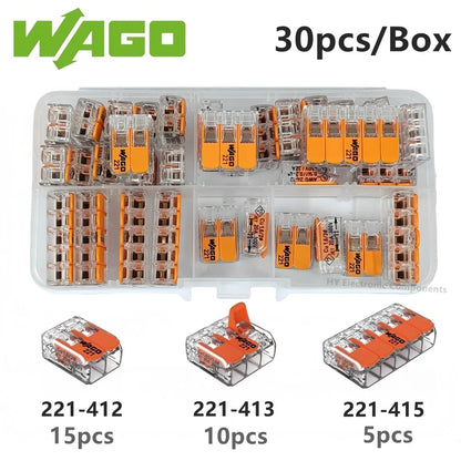10pcs/30pcs Original WAGO Quick Wiring terminal 221-412 221-413 221-415 0.14-4mm² 2/3/5 holes Push-in Lever wire connector
