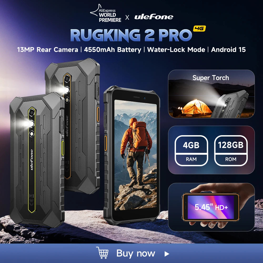 【World Premiere】Ulefone RugKing 2 Pro AI Rugged Phone Android 15 4G 128GB ROM Waterproof Smartphone NFC 5.45
