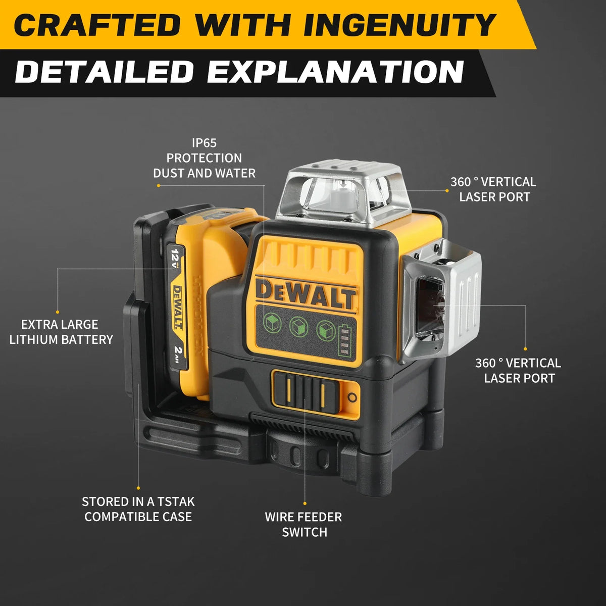 2025 Dewalt DW089LG Degree Vertical 12V Lithium Battery 12 Line Laser 360 Level Outdoor Green Laser Level Tool