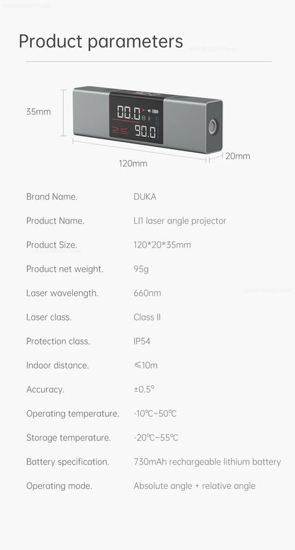 Youpin Duka Atuman Laser Angle Casting Instrument Real Time Angle Measure 2 In 1 Laser Level Ruler Type-C Home Laser Measurement