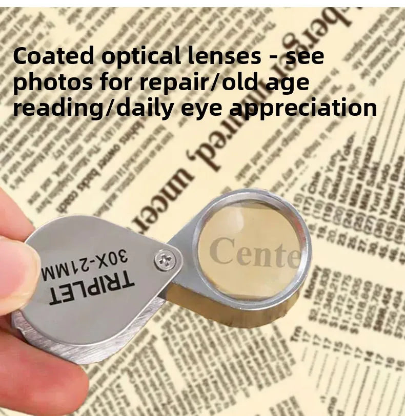10-30X Pocket Loupe Magnifier Jewelry Magnifying Glass Foldable Diamond Lupa Triplet Jewelers Eye Glass Tool Reading Magnifiers