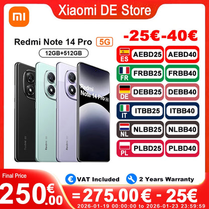 【Brand+】Xiaomi Redmi Note 14 Pro 5G Smartphone MediaTek Dimensity 7300-Ultra 200MP AI camera NFC 6.67"AMOLED display IP68