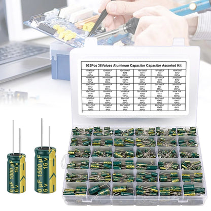 15/24/36 Values 225/460/925Pcs Aluminum Electrolytic Capacitors 16V-50V Electrolytic Capacitor Assortment Kit with Storage Box
