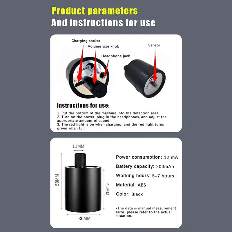 1pc Water Leak Detector Multi-functional Sound Collector Suitable For Leak Detection Of Various Construction Pipe