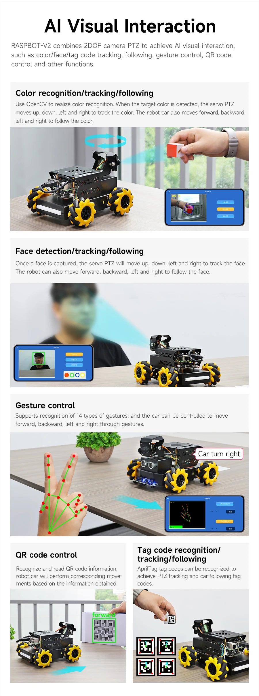 Yahboom Raspbot V2 AI Large Model Robot Car Kit with Camera Mecanum Wheel Toy Educational Python Programming for Raspberry Pi 5