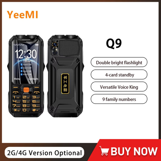 YEEMI Q9 2G/4G Network Feature Phone 4 SIM Rugged Phones 3.5 Inch 18000mAh Big Battery Loud Voice Phone For Elder Cellphone SOS