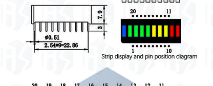 1PC 5/8/10/12/20-Segment Multicolor LED Battery Bar Indicator (Red/White/Blue) - Super Bright for DIY Power Pack Assembly