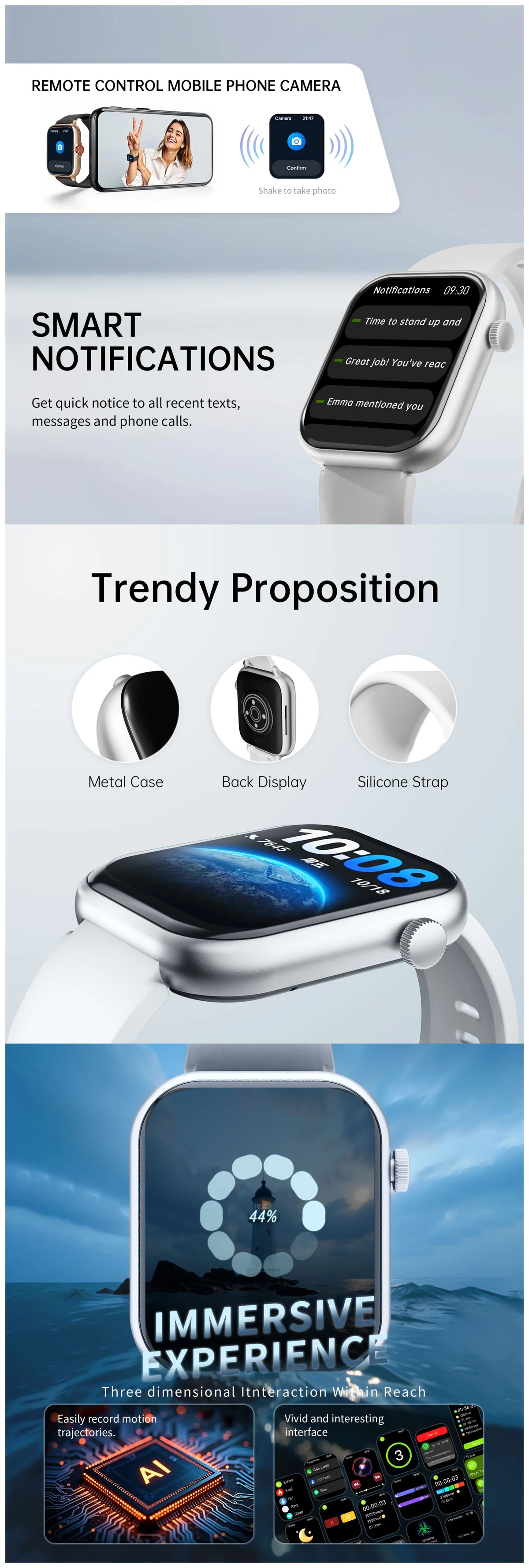 2.01'' Waterproof Smart Watch with Message Answer Call Sleep Monitoring Sports Pedometer Information Alerts For iPhone Android