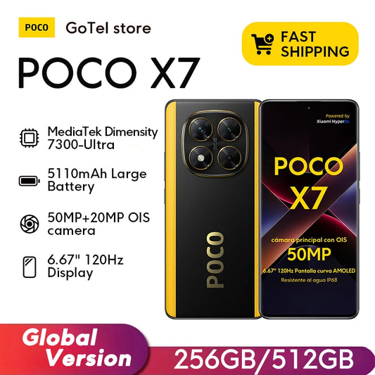 【Brand+】POCO X7 Smartphone Dimensity 7300-Ultra 6.67"120Hz AMOLED Display 45W 5110mAh 50MP Camera IP68 Xiaomi HyperOS NFC
