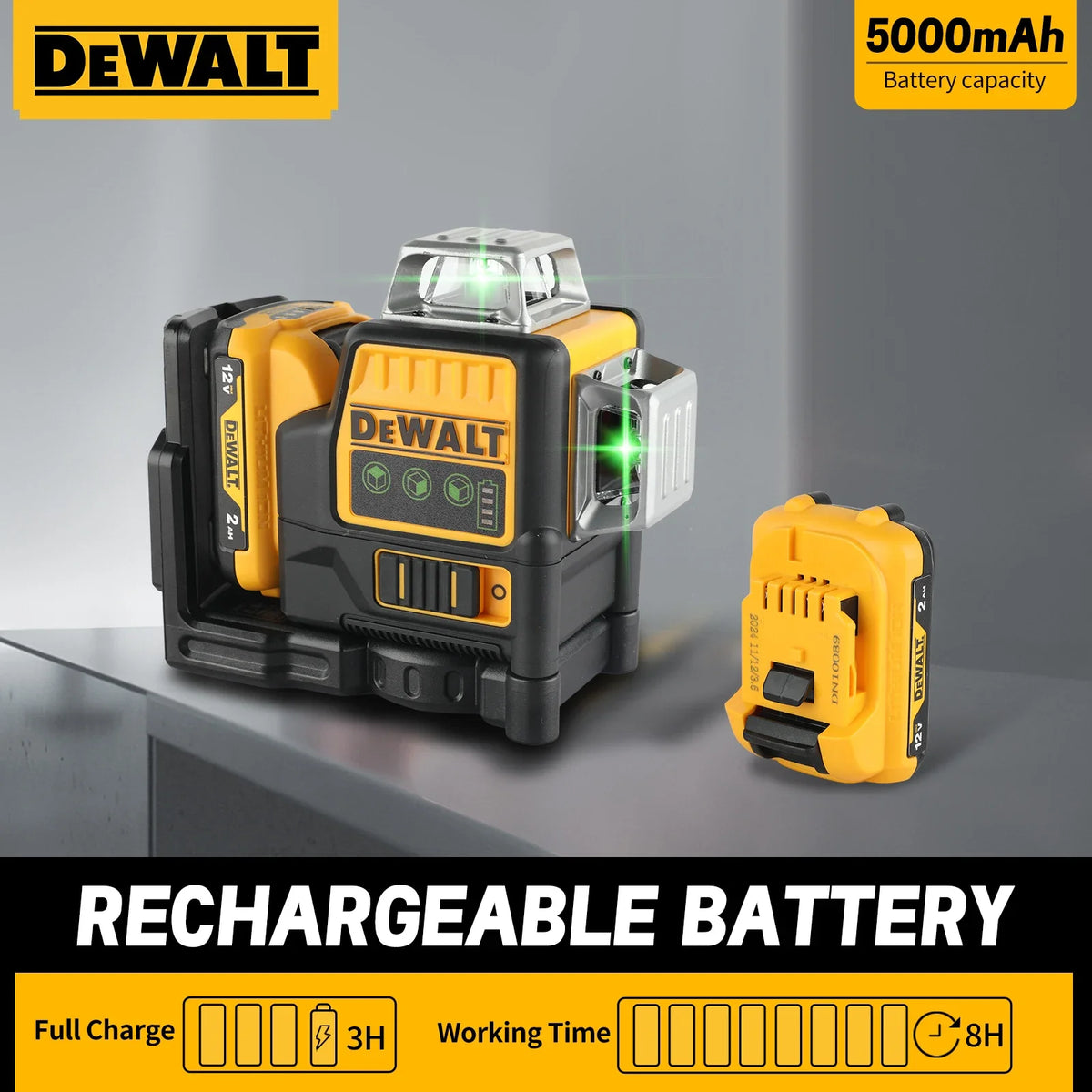 2025 Dewalt DW089LG Degree Vertical 12V Lithium Battery 12 Line Laser 360 Level Outdoor Green Laser Level Tool