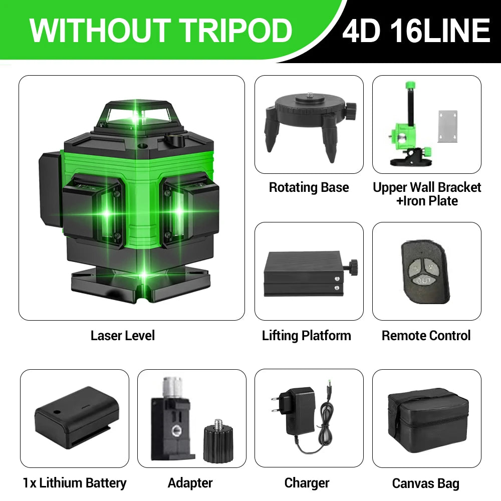 16 Lines 4D Laser Level Green Line SelfLeveling 360 Horizontal & Vertical power Laser level Professional Construction Tools