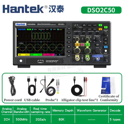 【Hantek Official Genuine】Digital oscilloscope DSO2C20/2C35/2C50/2D20/2D35/2D205 200/350/500MHz 2Gsa/s 2-Ch desktop oscilloscope