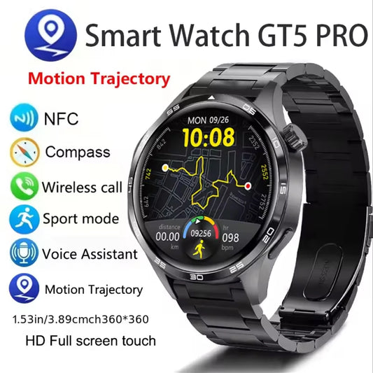 2025 New For HUAWEI Smart Watch Men GT5 PRO NFC GPS Sports Compass Fitness Heart Rate Bluetooth Call Smartwatch Watch 5 Pro