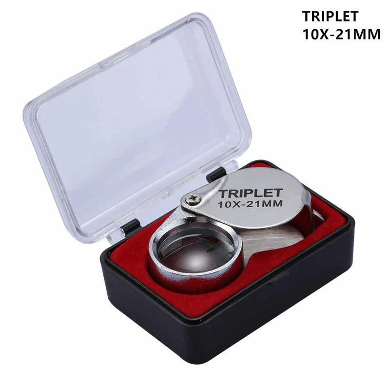 10-30X Pocket Loupe Magnifier Jewelry Magnifying Glass Foldable Diamond Lupa Triplet Jewelers Eye Glass Tool Reading Magnifiers