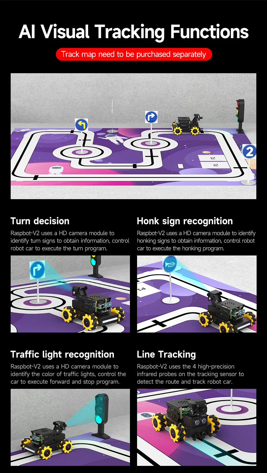 Yahboom Raspbot V2 AI Large Model Robot Car Kit with Camera Mecanum Wheel Toy Educational Python Programming for Raspberry Pi 5