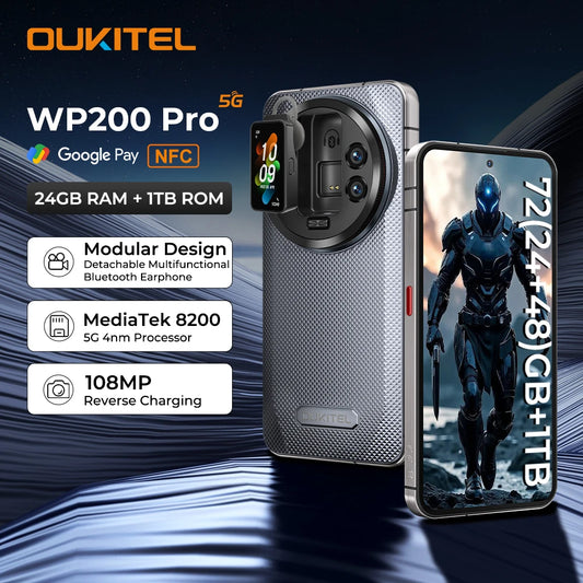 【Brand+】Oukitel WP200 Pro 5G Modular Rugged Phone Detachable Earphone watch 72GB+1TB MTK8200 Smartphone 108MP cell phone