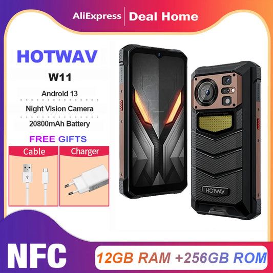 [World Premeire] HOTWAV W11 Rugged Phone 20800mAh 280LM Flashlight 6.6'' FHD+ Smartphone 33W 24MP Night Vision Mobile Phone