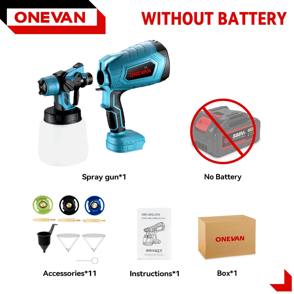 1500W 1000ML Cordless Electric Spray Gun High Power HVLP Paint Sprayer Auto Steel Coating Airbrush For Makita 18V Battery Pin