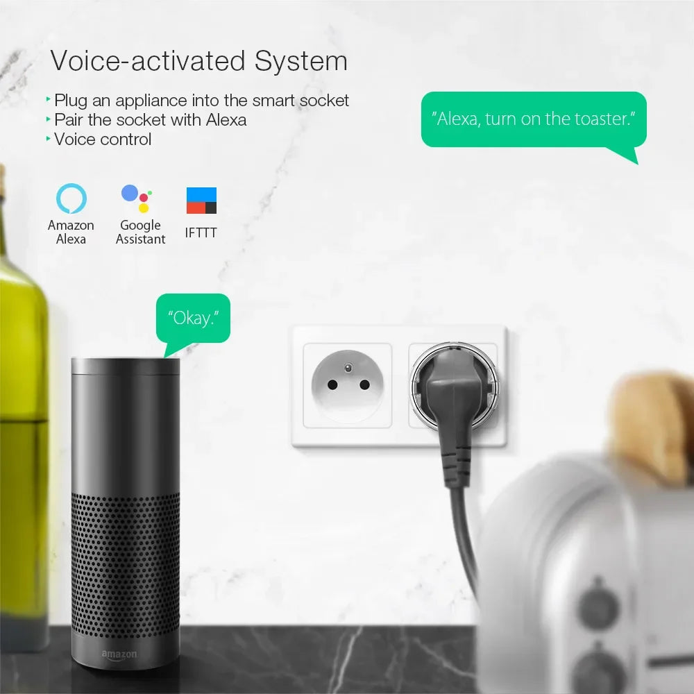 15A 3450W WiFi Smart Plug Wireless Power Socket Outlet Energy Monitoring No Hub App Remote Control EU Plug