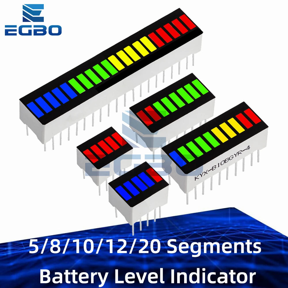 1PC 5/8/10/12/20-Segment Multicolor LED Battery Bar Indicator (Red/White/Blue) - Super Bright for DIY Power Pack Assembly