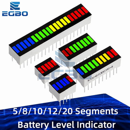 1PC 5/8/10/12/20-Segment Multicolor LED Battery Bar Indicator (Red/White/Blue) - Super Bright for DIY Power Pack Assembly