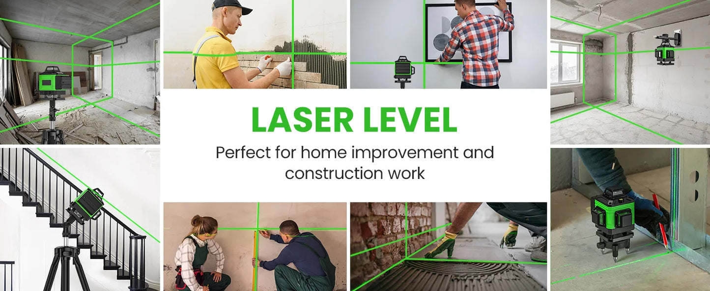 16 Lines 4D Laser Level Green Line SelfLeveling 360 Horizontal & Vertical power Laser level Professional Construction Tools
