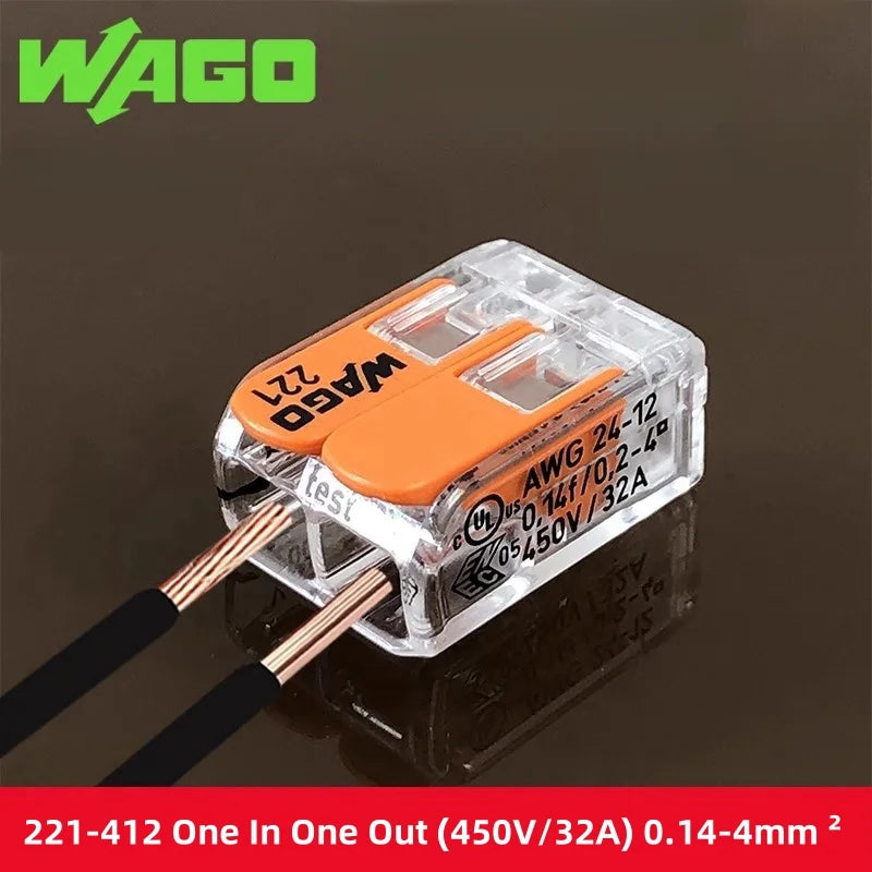 10pcs/30pcs Original WAGO Quick Wiring terminal 221-412 221-413 221-415 0.14-4mm² 2/3/5 holes Push-in Lever wire connector