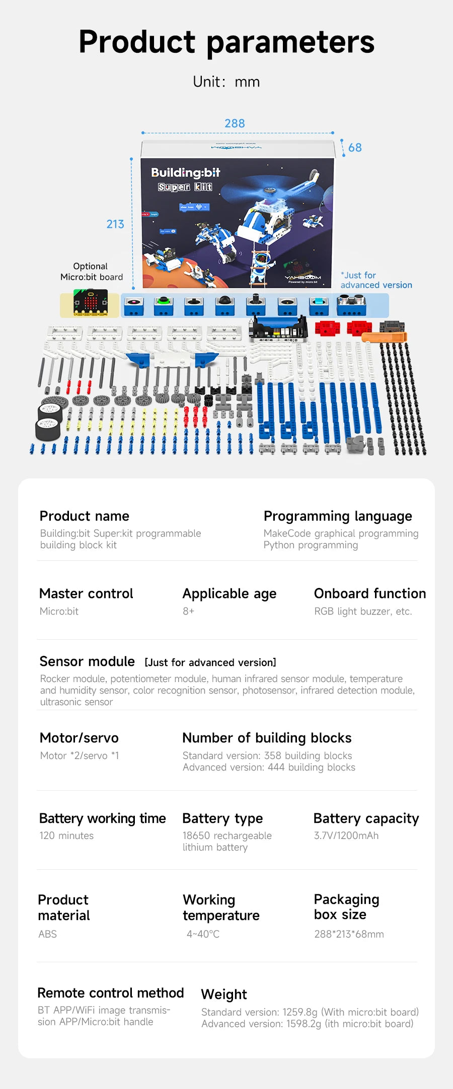 Yahboom Robot Kit Programmable 16 in 1 Building Block Kit Support Python And Makecode Programming Kids Coding for Microbit V2 V1