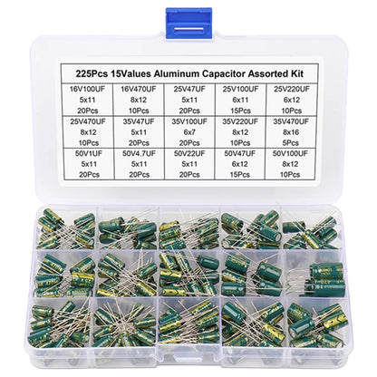 15/24/36 Values 225/460/925Pcs Aluminum Capacitors Set 16V-50V Aluminum Electrolytic Capacitors Assortment Kit for DIY Projects