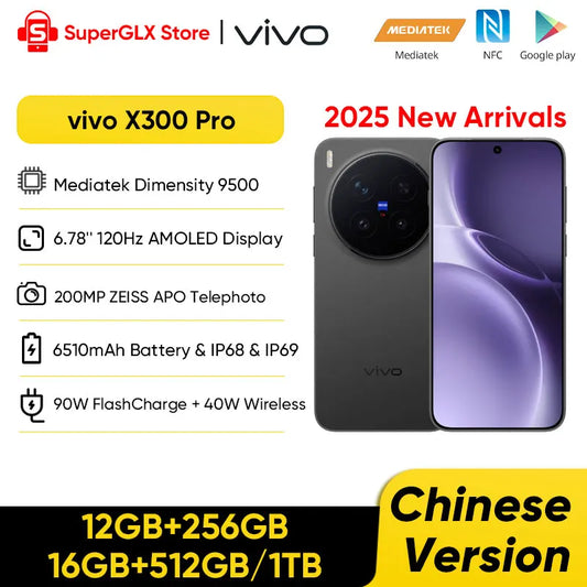 2025 New Vivo X300 Pro Chinese Version MediaTek Dimensity 9500 6.78'' 120Hz LTPO AMOLED Display 6510mAh Battery 90W SuperCharge