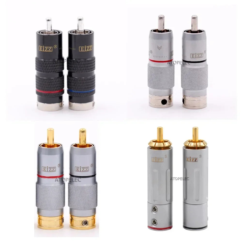 1 pair EIZZ 24K Gold/Thick Silver/Rhodium Plated Brass Male RCA Coaxial Plug Tellurium Copper Pin Hi-Fi Audio AMP CD DVD