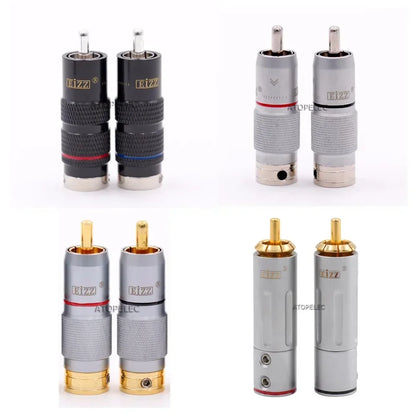 1 pair EIZZ 24K Gold/Thick Silver/Rhodium Plated Brass Male RCA Coaxial Plug Tellurium Copper Pin Hi-Fi Audio AMP CD DVD
