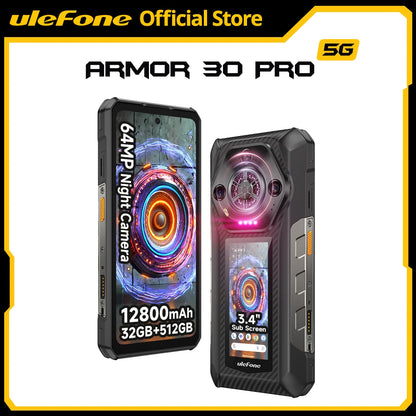 【World Premiere】Ulefone Armor 30 Pro 5G Rugged Phone Android 14 Smartphone 6.9" 120Hz 32GB+512GB 12800mAh Night Camera 64MP NFC