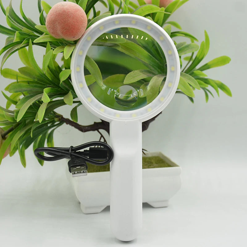 1pc Rechargeable Handheld Magnifier 3 Lighting Modes Illuminated Magnifying Glass With LED Light For Seniors Reading Repair