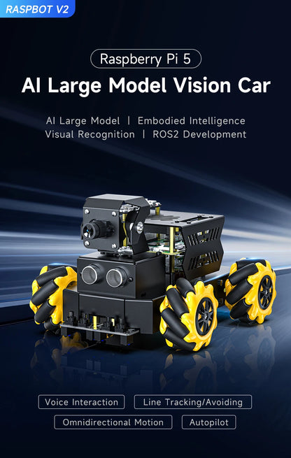 Yahboom Raspbot V2 AI Large Model Robot Car Kit with Camera Mecanum Wheel Toy Educational Python Programming for Raspberry Pi 5