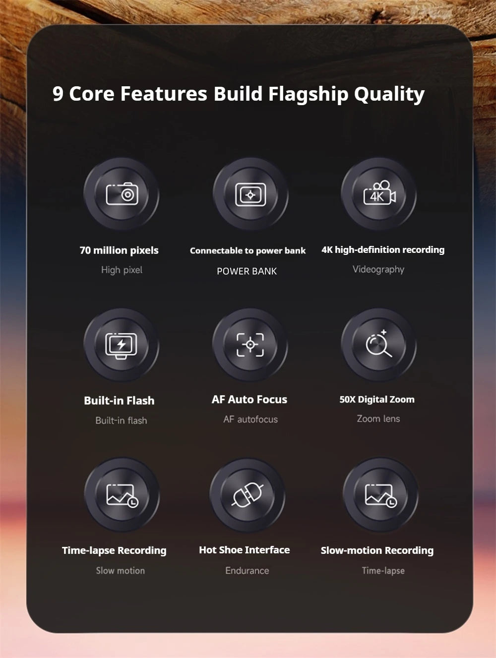 100D Dual-screen WIFI Monocular Camera 4K UHD 70MP Digital SLR Camera with Filters Flash Wide-Angle Lens 50X Zoom Auto Focus