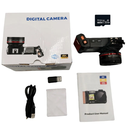 100D Dual-screen WIFI Monocular Camera 4K UHD 70MP Digital SLR Camera with Filters Flash Wide-Angle Lens 50X Zoom Auto Focus