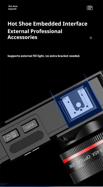 100D Dual-screen WIFI Monocular Camera 4K UHD 70MP Digital SLR Camera with Filters Flash Wide-Angle Lens 50X Zoom Auto Focus