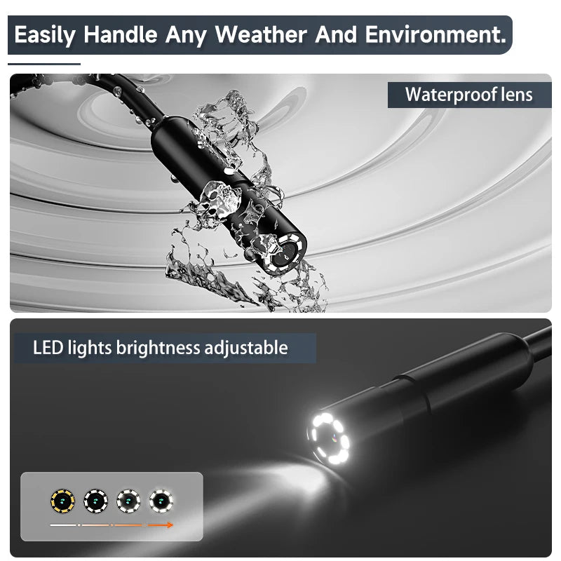2-100m Borescope 8mm Camera 1080P HD 4.3'' Screen Endoscope IP67 Detachable Design 2600mAh Inspection Camera for Piping