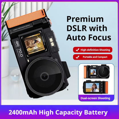100D Dual-screen WIFI Monocular Camera 4K UHD 70MP Digital SLR Camera with Filters Flash Wide-Angle Lens 50X Zoom Auto Focus