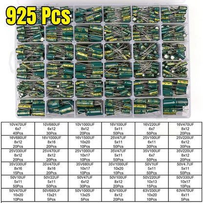 15/24/36 Values 225/460/925Pcs Aluminum Capacitors Set 16V-50V Aluminum Electrolytic Capacitors Assortment Kit for DIY Projects