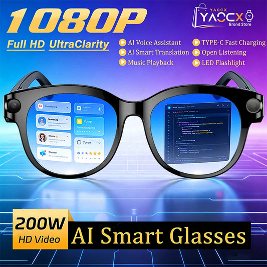 2026 AI Smart Glasses 200W HD Camera 1080P Translation AI Voice Assistant Music Playback LED Flashlight Men Women Smart Glasses