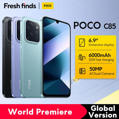 【World Premiere】POCO C85 Global Version Smartphone 128/256GB Helio G81-Ultra 6000mAh battery 6.9" display 50MP Camera 33W NFC