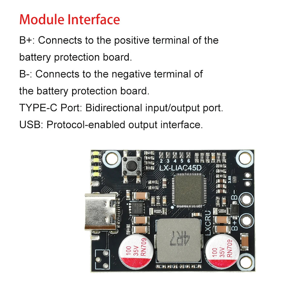 2-6S PD 45W Fast Charging Power Bank Module DIY Battery Pack PCB Board Supports PD QC Fast Charge Protocols